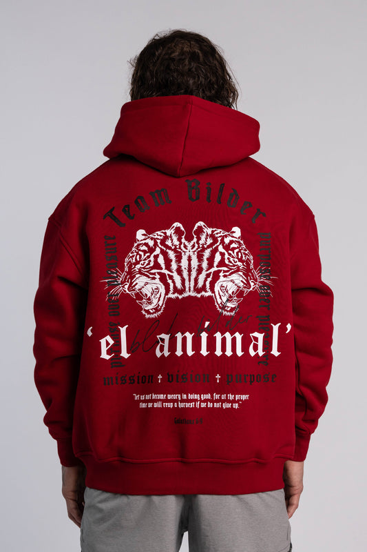 'El Animal' Heavyweight Hoodie in Crimson Red