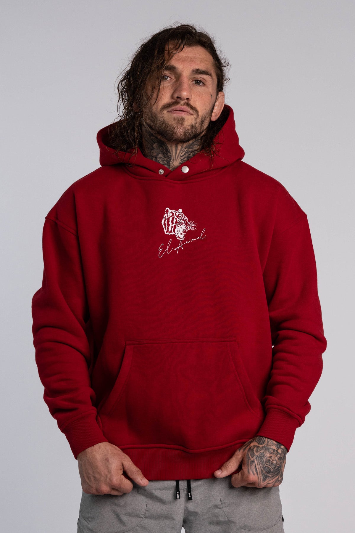 'El Animal' Heavyweight Hoodie in Crimson Red