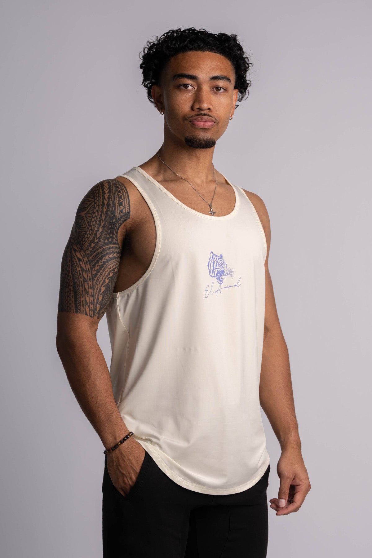 'El Animal' Premium Drop-Cut Tank Top in Off White